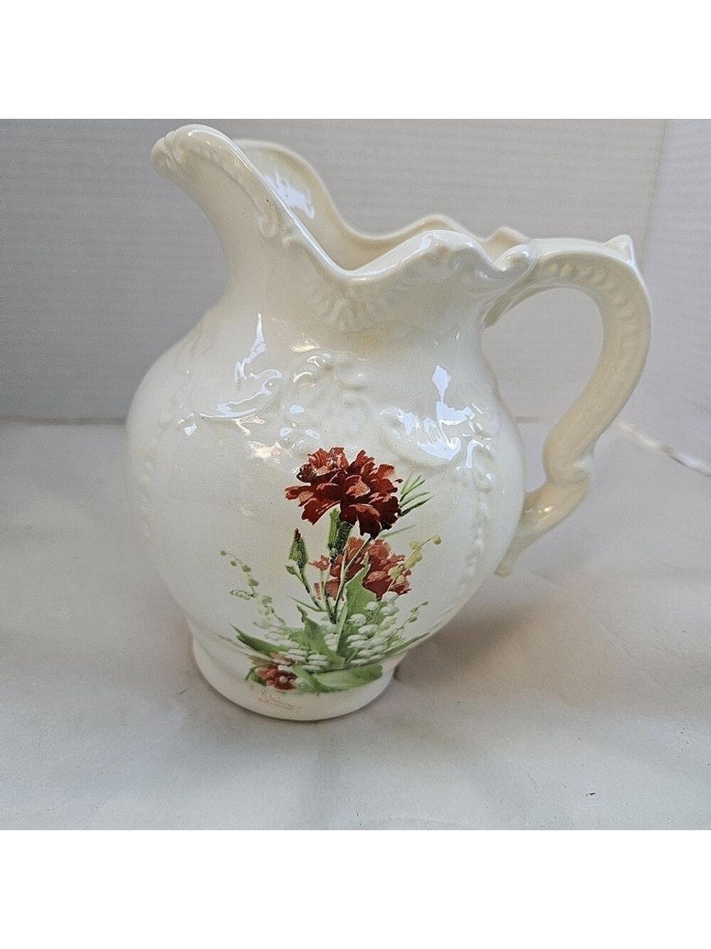Vintage 80s Arnel's Handpainted by Cathy Floral Pitcher